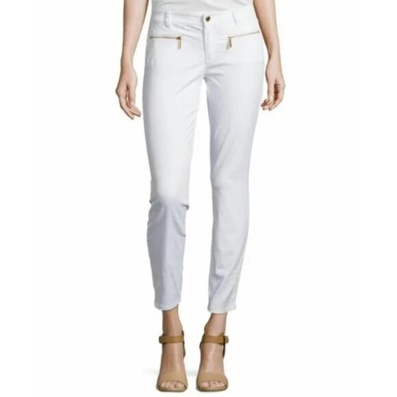 Michael Kors Izzy White Ankle Jeans with Gold Zip Pockets Size 4 - Picture 1 of 9